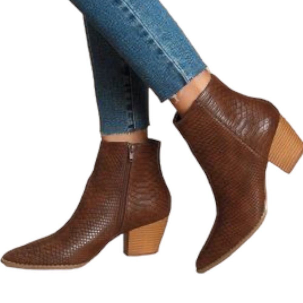 Dark Brown Snake Pointed Toe Ankle Booties